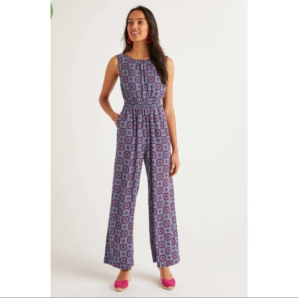 Boden Pants - Boden Pompom Trim Jumpsuit Bold Blue Sun Tile Bold Blue NWT Sz M
